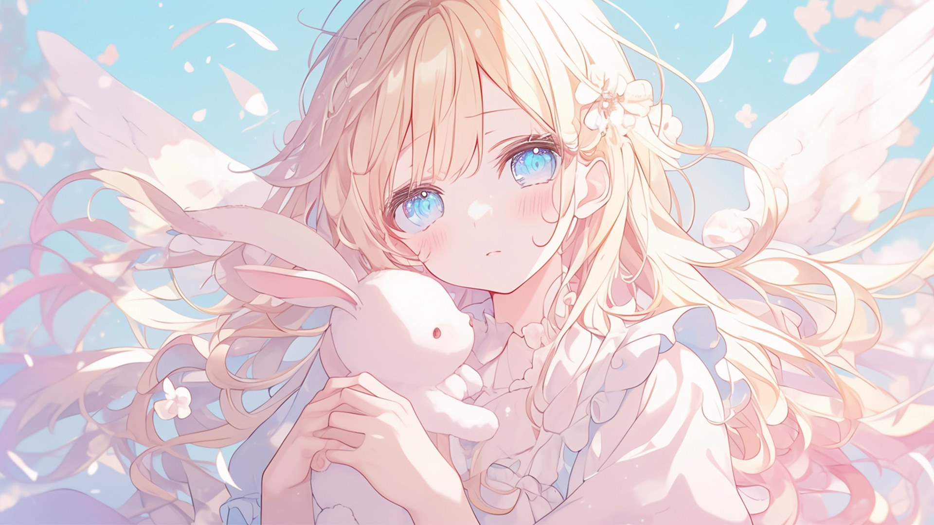 金髪の天使の女の子のイラスト(うさぎ)