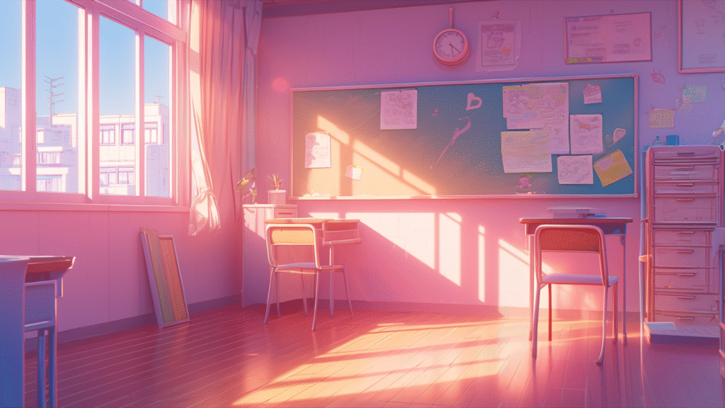 かわいい学校の教室の背景フリー素材(シンプル)(商用利用可能)